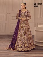Wine Color Heavy Butterfly Net Beautiful Embroidery Work Bridal Suit