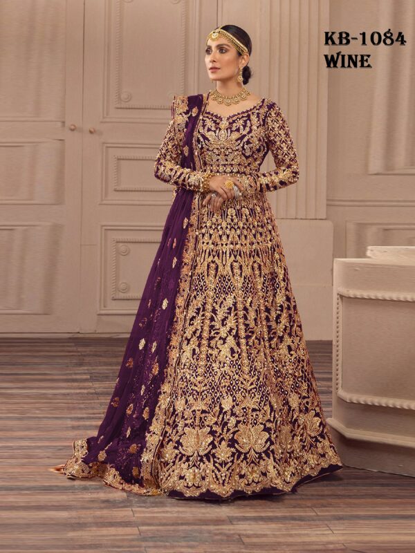 Wine Color Heavy Butterfly Net Beautiful Embroidery Work Bridal Suit