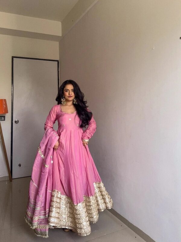 Baby Pink Color Chinon Fabric Thread With Sequence Work Suit