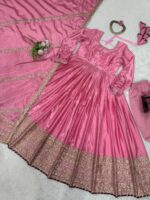 Baby Pink Color Chinon Fabric Thread With Sequence Work Suit