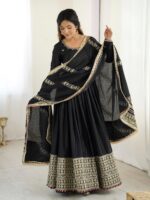 Black Color Chinon Silk Fabric Thread With Sequence Work Gown