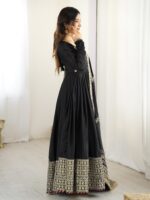 Black Color Chinon Silk Fabric Thread With Sequence Work Gown