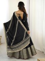 Black Color Chinon Silk Fabric Thread With Sequence Work Gown