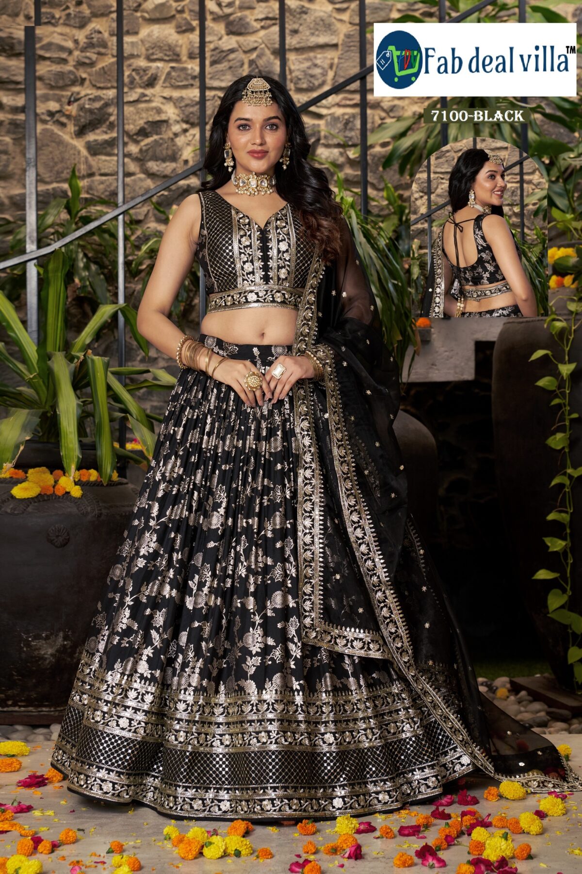 Black Color Dola Silk Jacquard Fabric Sequence And Jari Embroidery Work Lehenga