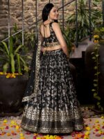Black Color Dola Silk Jacquard Fabric Sequence And Jari Embroidery Work Lehenga