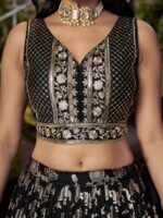 Black Color Dola Silk Jacquard Fabric Sequence And Jari Embroidery Work Lehenga