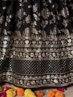 Black Color Dola Silk Jacquard Fabric Sequence And Jari Embroidery Work Lehenga