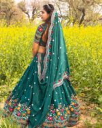 Dark Teal Blue Color Faux Georgette Fabric Lehenga