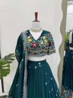 Dark Teal Blue Color Faux Georgette Fabric Lehenga