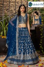 Dove Blue Color Dola Silk Jacquard Fabric Sequence And Jari Embroidery Work Lehenga