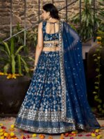 Dove Blue Color Dola Silk Jacquard Fabric Sequence And Jari Embroidery Work Lehenga