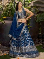 Dove Blue Color Dola Silk Jacquard Fabric Sequence And Jari Embroidery Work Lehenga