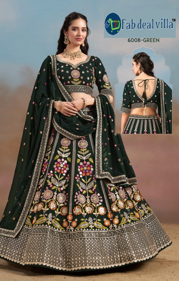 Green Color Georgette Fabric Embroidery Work Lehenga