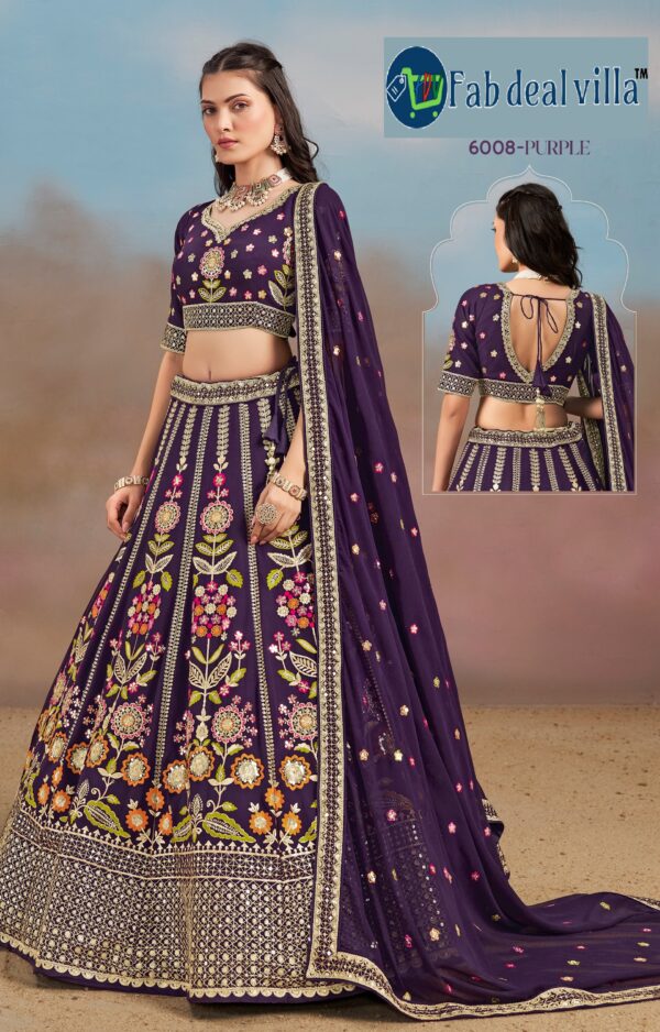 Purple Color Georgette Fabric Embroidery Work Lehenga