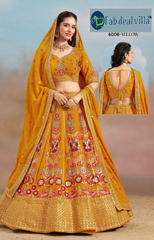 Yellow Color Georgette Fabric Embroidery Work Lehenga