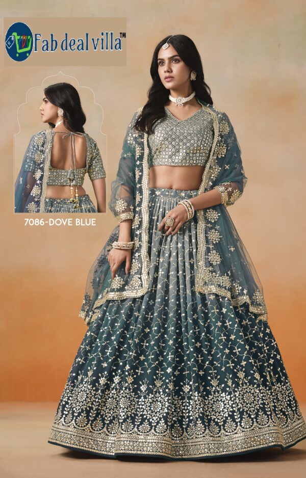 Dove Blue Color Georgette Fabric Embroidery Sequence Work Lehenga