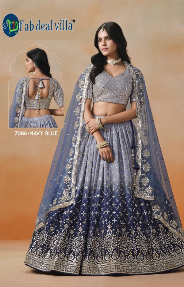 Navy Blue Color Georgette Fabric Embroidery Sequence Work Lehenga