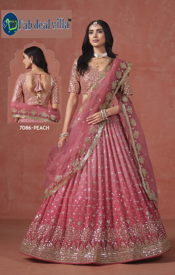 Peach Color Georgette Fabric Embroidery Sequence Work Lehenga