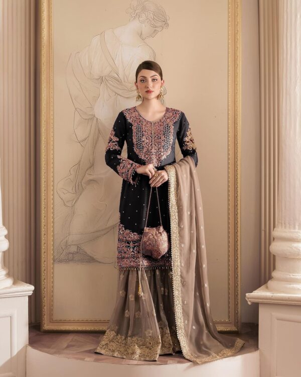 Black Color Faux Georgette Fabric Sharara Set