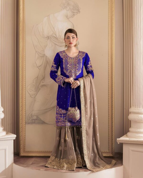 Blue Color Faux Georgette Fabric Sharara Set