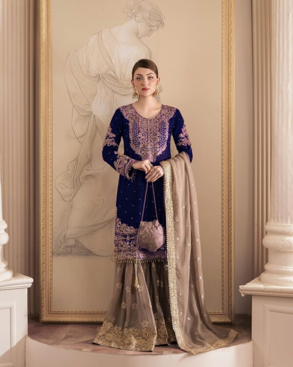 Dark Blue Color Faux Georgette Fabric Sharara Set