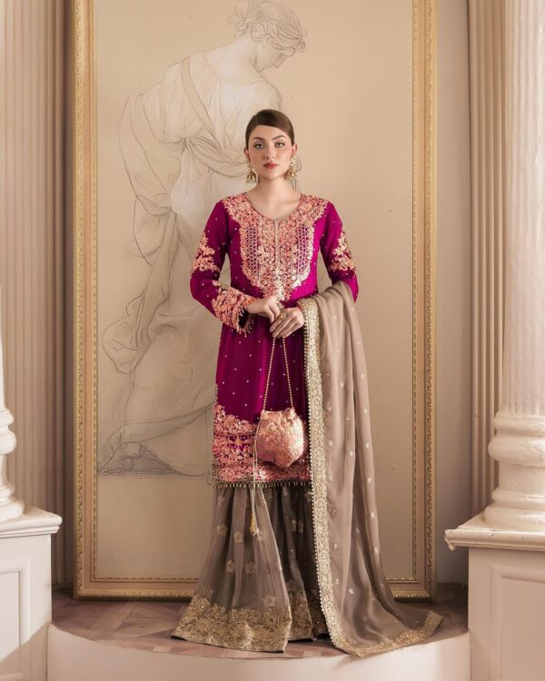 Pink Color Faux Georgette Fabric Sharara Set