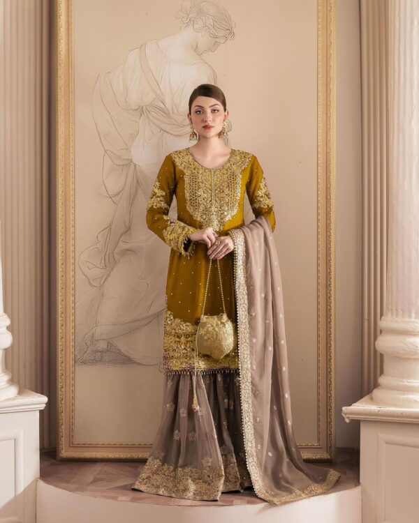 Yellow Color Faux Georgette Fabric Sharara Set