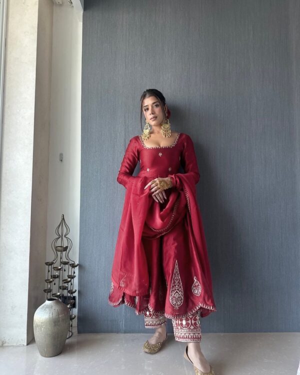 Maroon Color Natural Crepe Fabric Suit