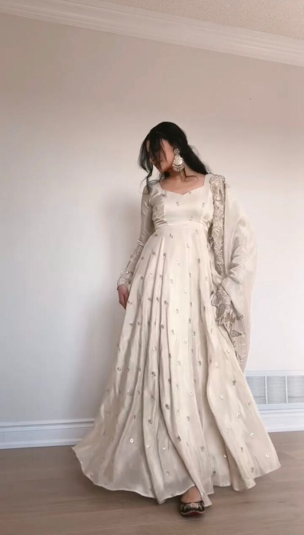 Off White Color Chinon Fabric Suit