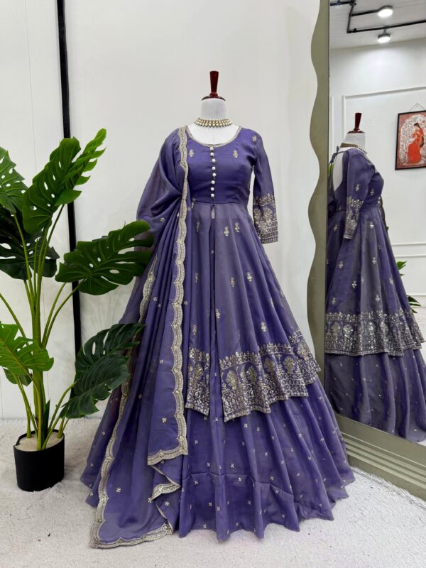 Purple Color Shimmer Silk Fabric Top Lehenga Set