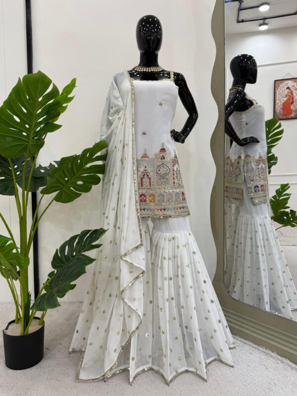 White Color Faux Georgette Fabric Sharara Set