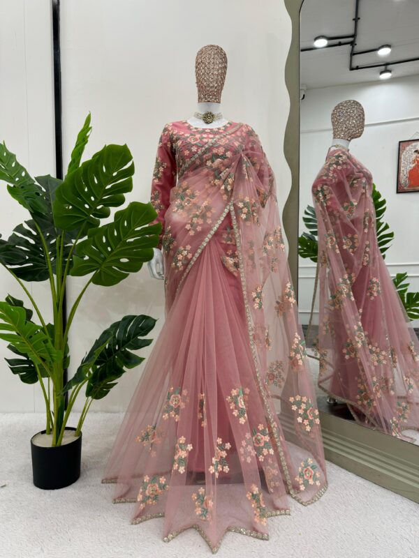 Baby Pink Color Soft Net Fabric Saree