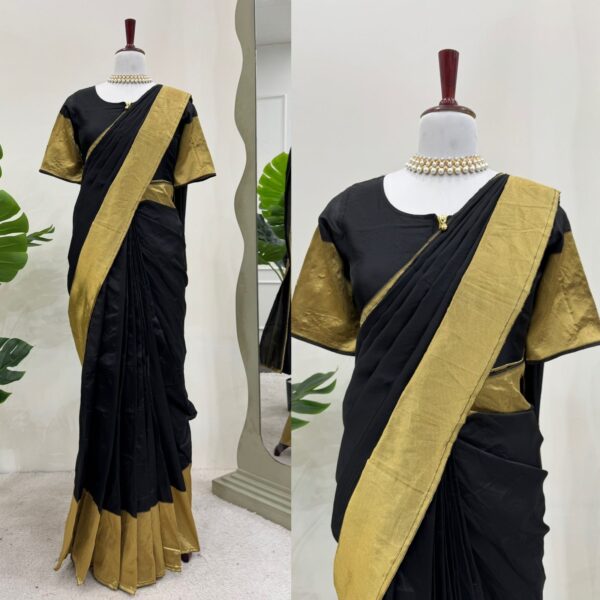 Black Color Kota Silk Fabric Ready To Wear Gown Saree