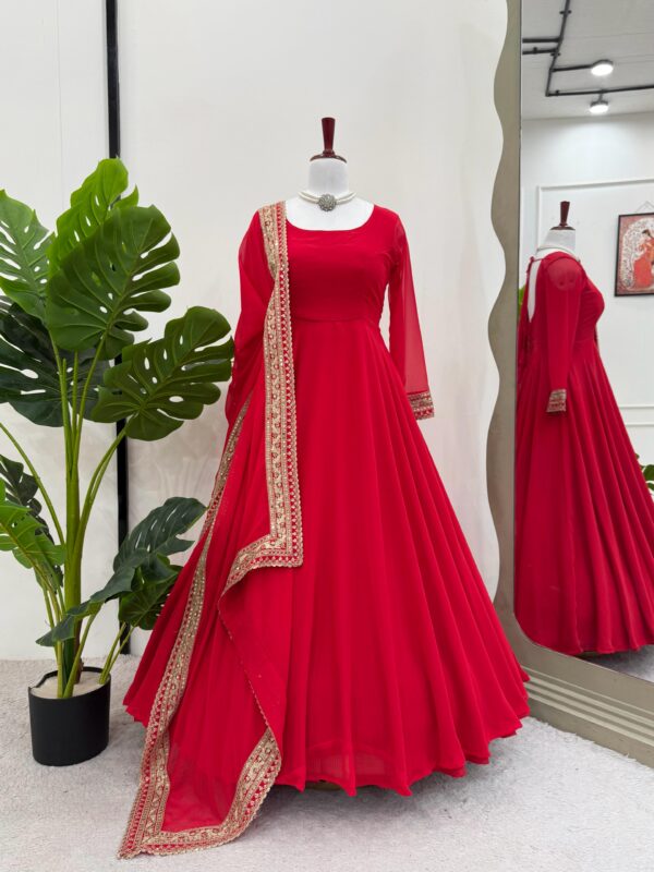 Red Color Faux Georgette Fabric Suit