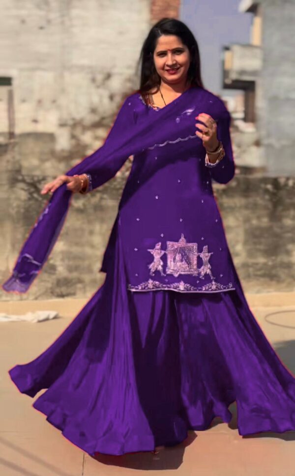 Purple Color Natural Crepe Silk Fabric Top Lehenga Set