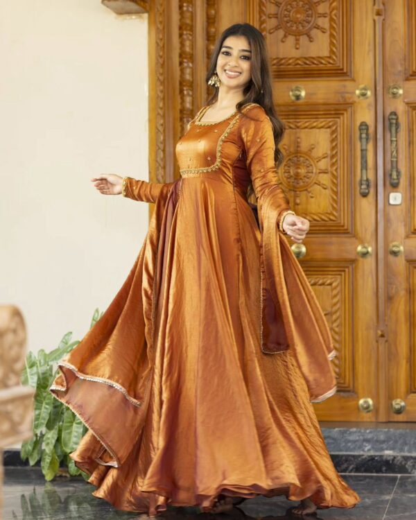 Gold Color Fandy Silk Fabric Suit