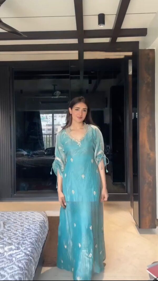 Sky Color Japan Satin Fabric Kaftan Suit