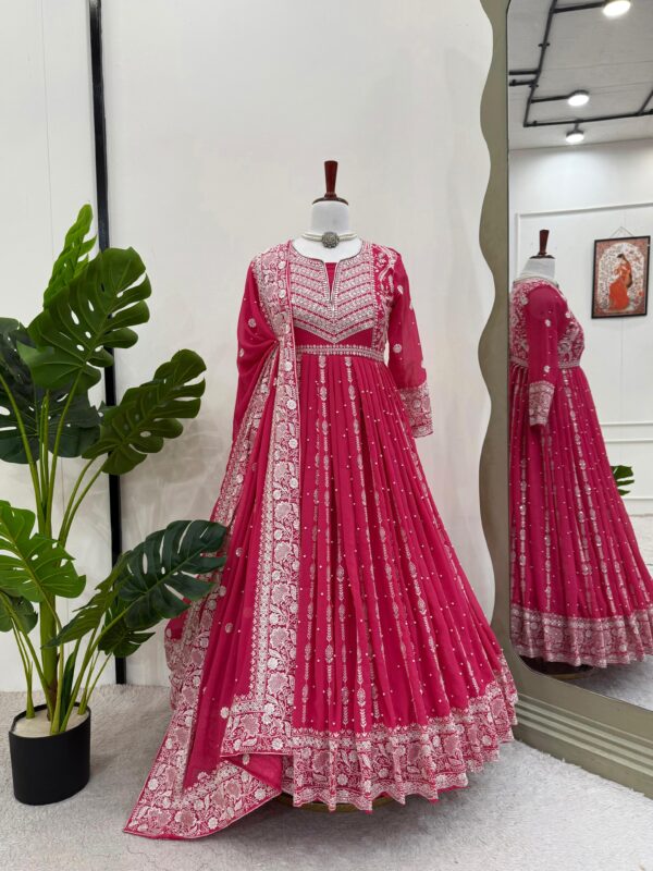 Dark Pink Color Faux Georgette Fabric Suit