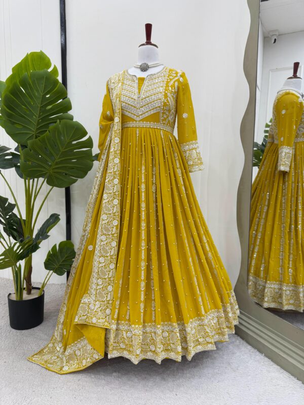 Lemon Yellow Color Faux Georgette Fabric Suit