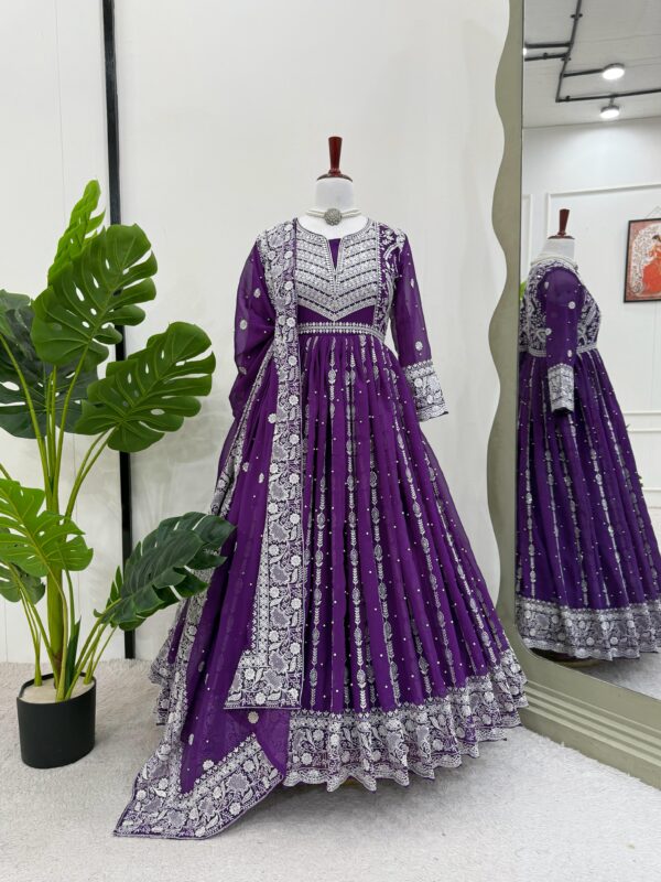 Royal Purple Color Faux Georgette Fabric Suit