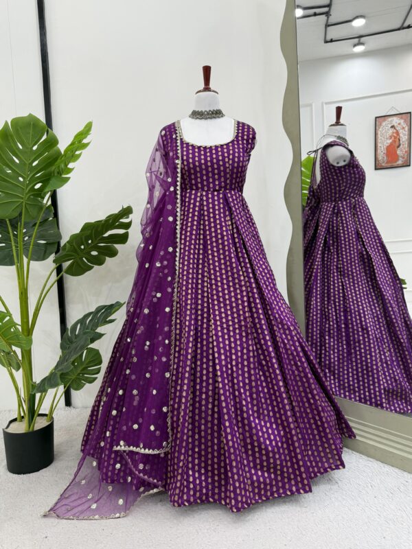 Purple Color Jacquard Silk Fabric Suit