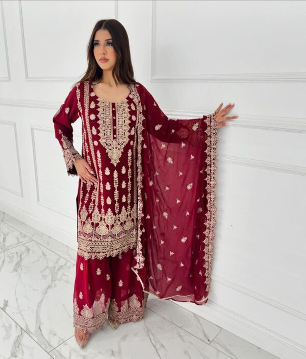 Maroon Color Faux Georgette Fabric Sharara Set