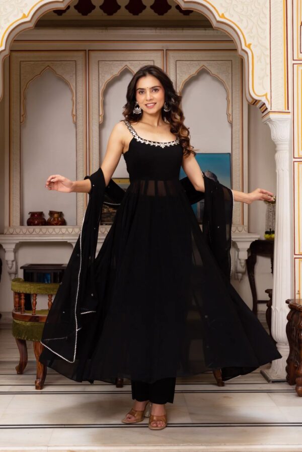 Black Color Faux Georgette Fabric Palazzo Set