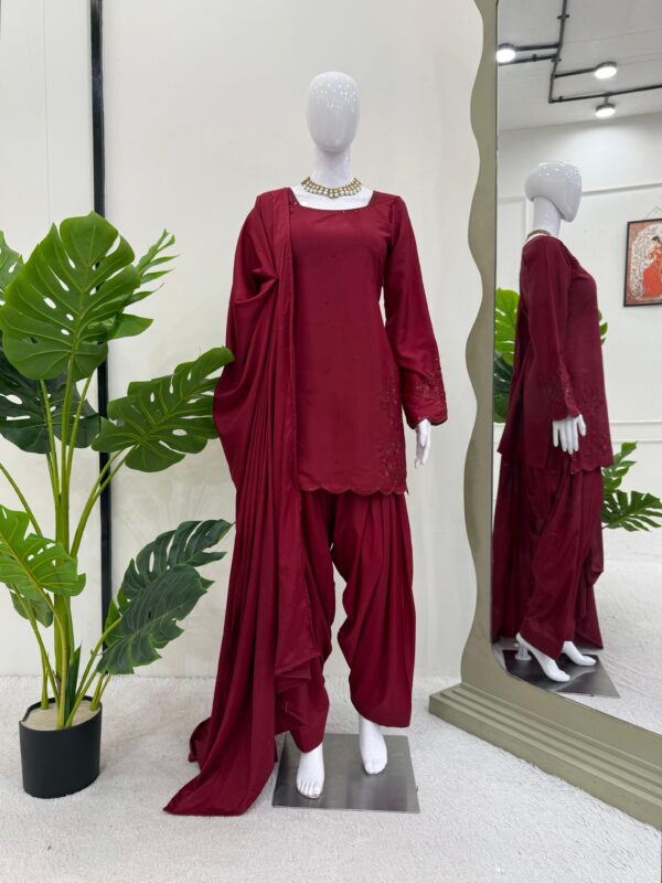 Maroon Color Natural Crepe Fabric Farshi Style Suit