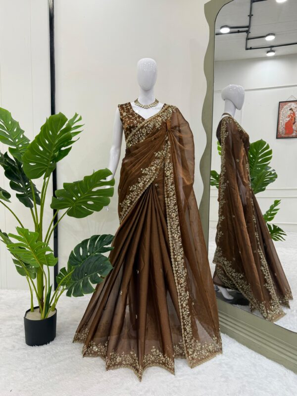 Brown Color Barbari Silk Fabric Saree