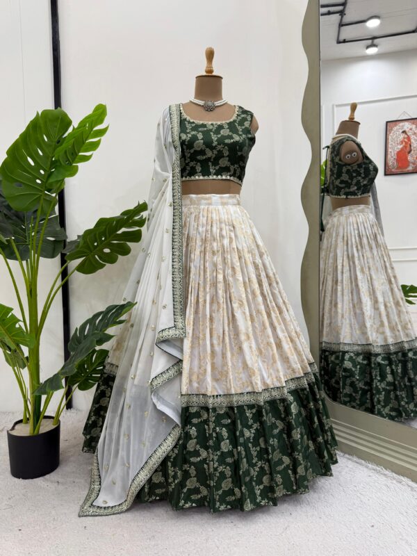 Green Color Jacquard Fabric Lehenga
