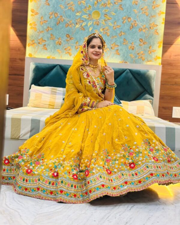 Mustard Yellow Color Faux Georgette Fabric Lehenga