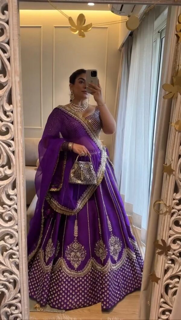 Purple Color Chinon Silk Fabric Lehenga