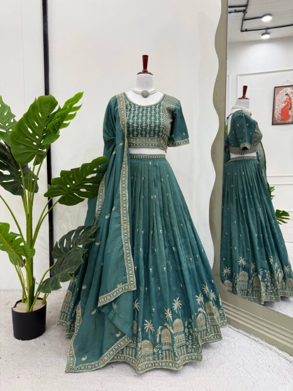 Teal Green Color Shimmer Silk Fabric Lehenga