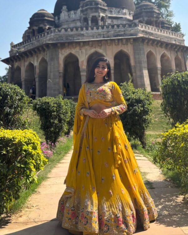 Yellow Color Faux Georgette Fabric Lehenga